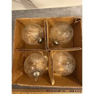 Set of 4 Vintage Lillian Vernon Cut Glass Christmas Ornaments in Original Box